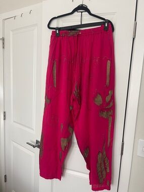 Reddish- Pink Metallic Floral Harem Pants